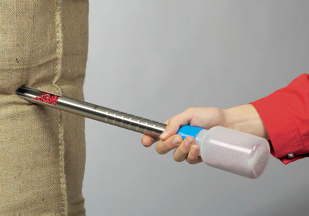 Probensammler QuickPicker, Edelstahl V4A, Einstechtiefe 300 mm, Volumen 75 ml, mit 2 Flaschen 250 ml - 1