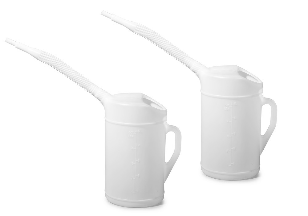 Messkanne aus PE mit flexiblem Auslauf, skaliert, 5,0 Liter Volumen - 1
