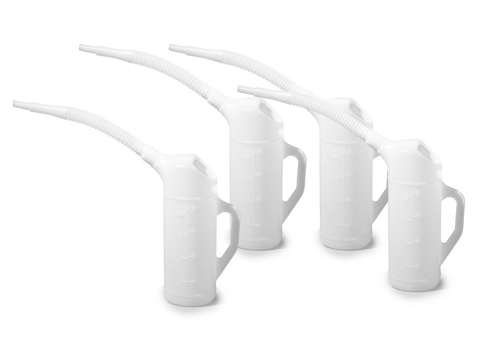 Messkanne aus PE mit flexiblem Auslauf, skaliert, 1,0 Liter Volumen, 4 Stück - 1