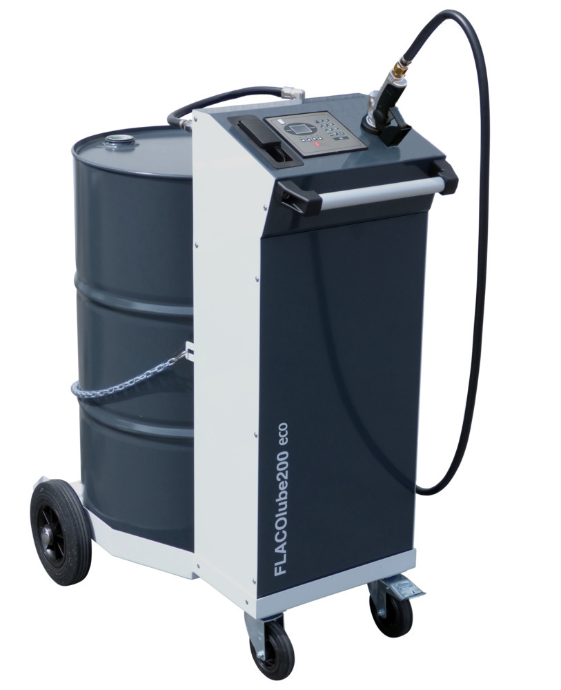 Mobiles Befüllsystem für Maschinenöle, FLACO lube 200 eco, 200-l-Gebinde - 1
