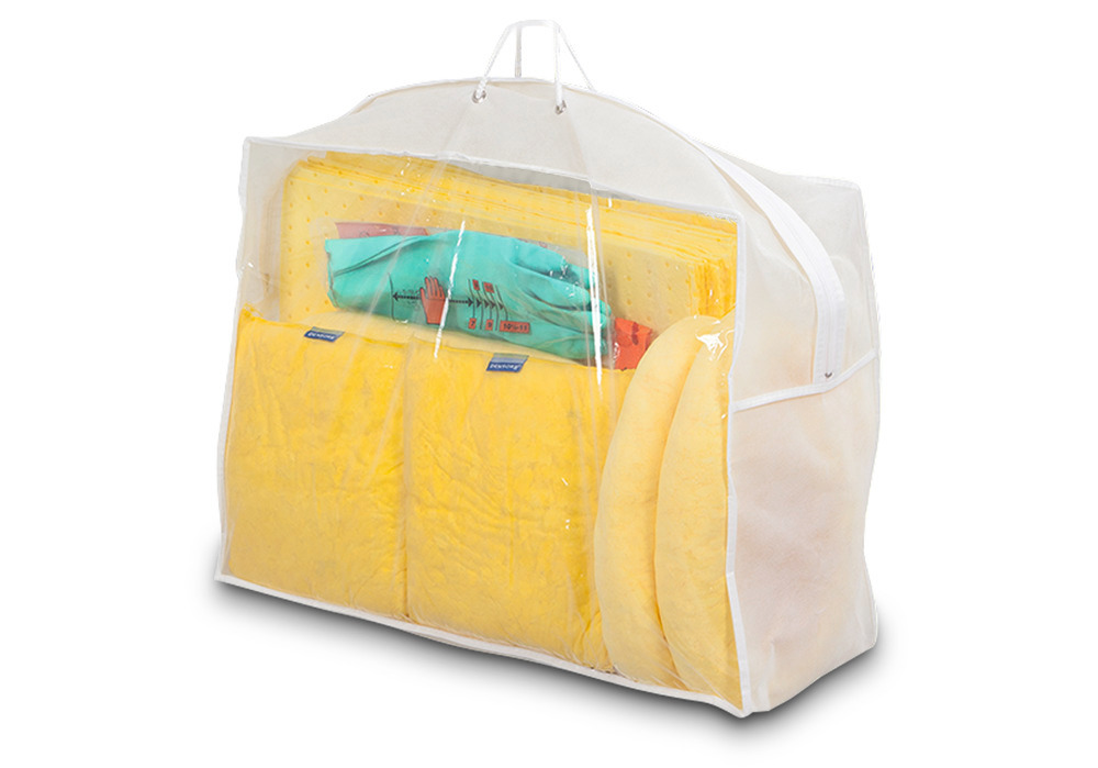 DENSORB Bindemittel-Notfall-Set in transparenter Tragetasche, Ausführung Spezial, 60 l - 1
