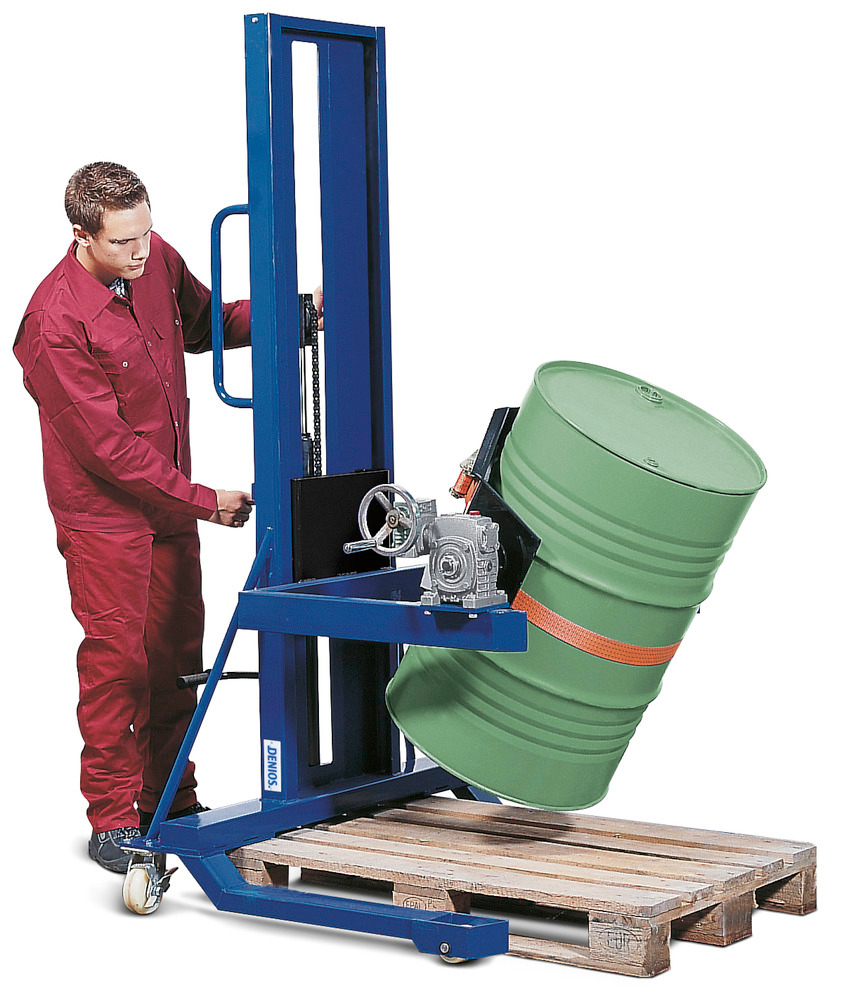 Fassheber Servo, Fasswender 360°, 60- bis 220-l-Fässer, Fahrwerk breit, Hubhöhe 0-1400 mm - 1