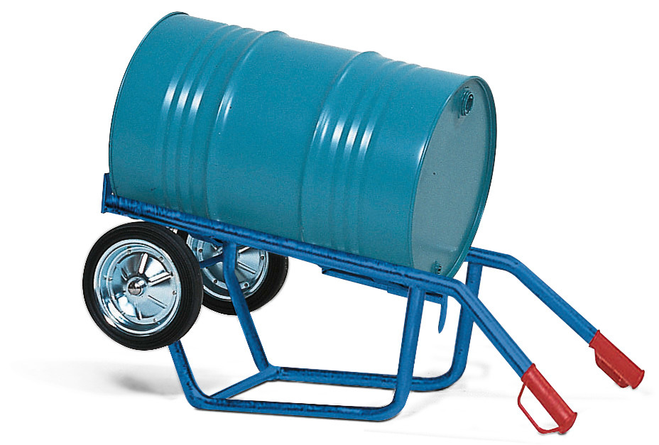Fasskarre FKH aus Stahl, blau lackiert, Vollgummi-Bereifung, für 200/220-Liter-Fässer, el. leitfähig - 1