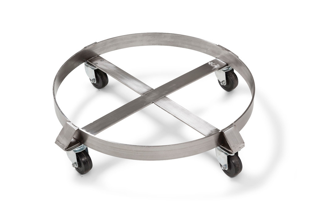 Fassroller aus Edelstahl, für 200-Liter-Fässer, mit 4 Lenkrollen - 1