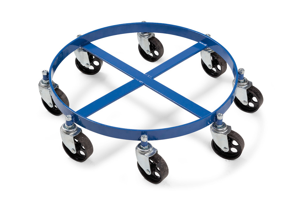 Fassroller HD (Heavy Duty) aus Stahl, für 200-Liter-Fässer, Traglast 500 kg, 8 Lenkrollen, blau - 1