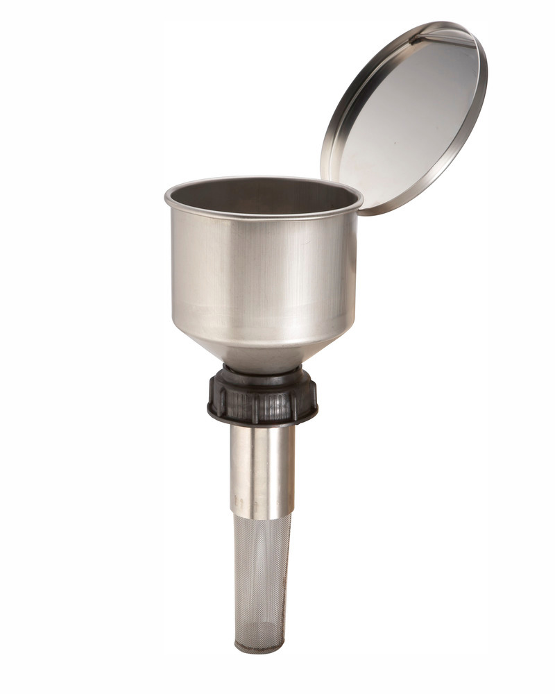 Sicherheitstrichter aus Edelstahl, für Behälter mit Gewinde DIN 61, inkl. Deckel und Flammensperre - 1