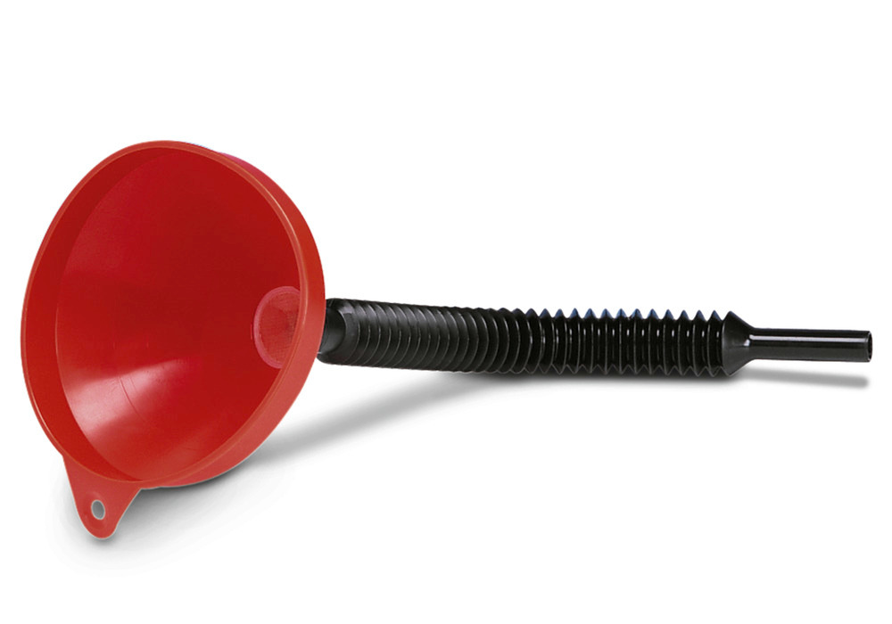 Trichter aus Kunststoff, mit Siebeinsatz und flexiblem Auslauf, 210 mm Ø - 1