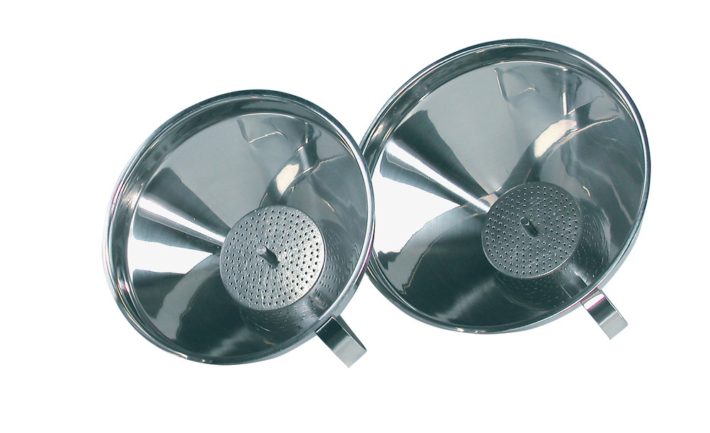 Trichter aus Edelstahl mit Handgriff und integriertem Sieb, 140 mm Ø - 1