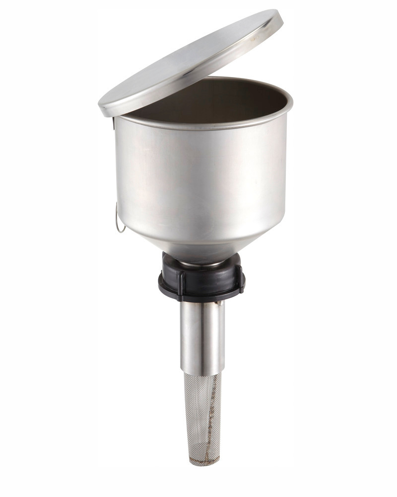 Sicherheitstrichter aus Edelstahl, für Behälter mit Gewinde DIN 51, inkl. Deckel und Flammensperre - 1