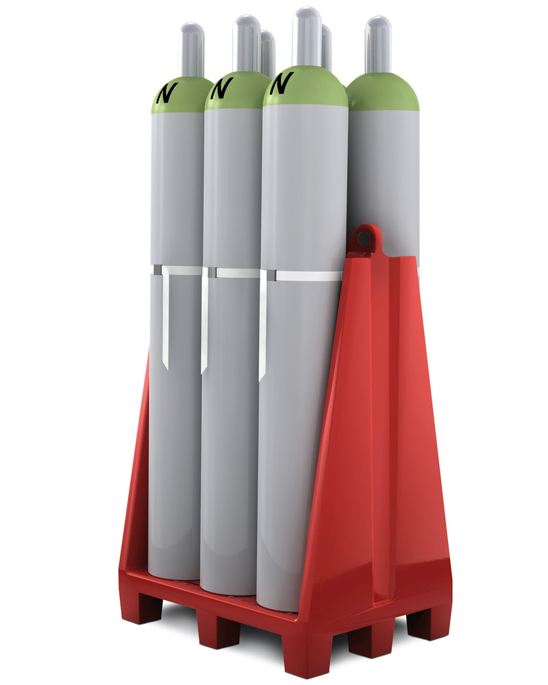 Gasflaschenpalette aus Polyethylen (PE), für 6 Gasflaschen mit max. Ø: 230 mm, mit Zurrband - 1