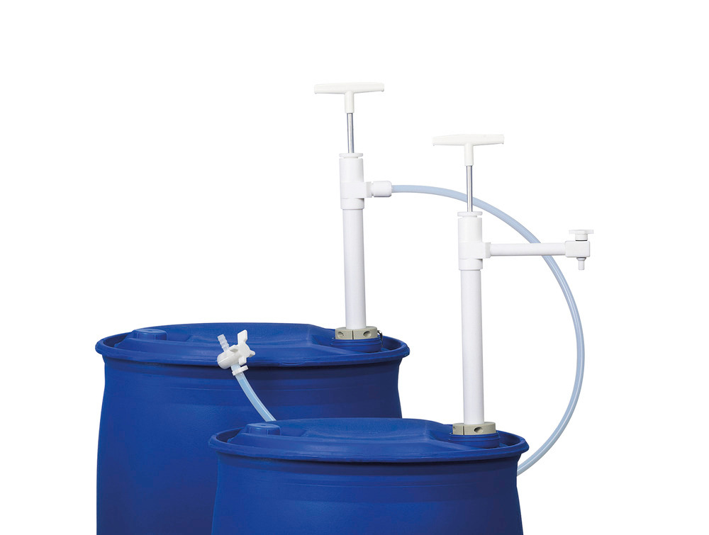 Fasspumpe Ultrarein und Auslaufschlauch 1,2m aus PTFE, mit PVDF-Absperrhahn, Tauchtiefe 600 mm - 1