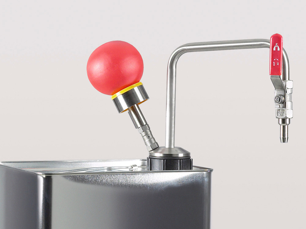 Lösemittelpumpe aus Edelstahl für Weißblechkanister mit Balgverschluss, Handbetrieb - 1
