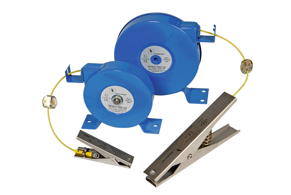 Entladungsrolle mit Edelstahl-Erdungszange Medium Duty 120 mm, 9,2 m Auszugslänge, ATEX - 1