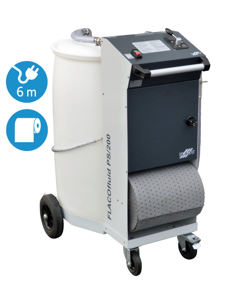 Mobiles Öl-Absaug- und Befüllgerät FLACO fluid PS/200 inkl. Kabelaufroller und Bindemittelvliesrolle - 1