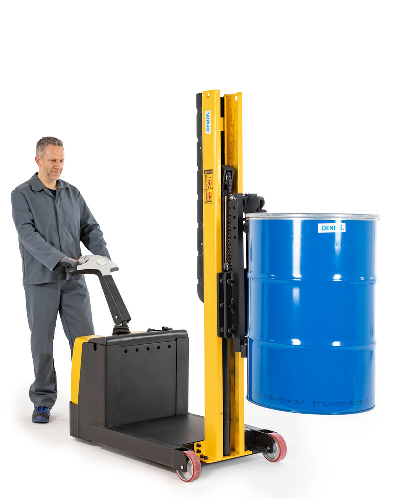 Fassheber, elektrohydraulisch, Fassgreifer mit 130 mm Reichweite, Gegengewicht, 350 kg Traglast - 1