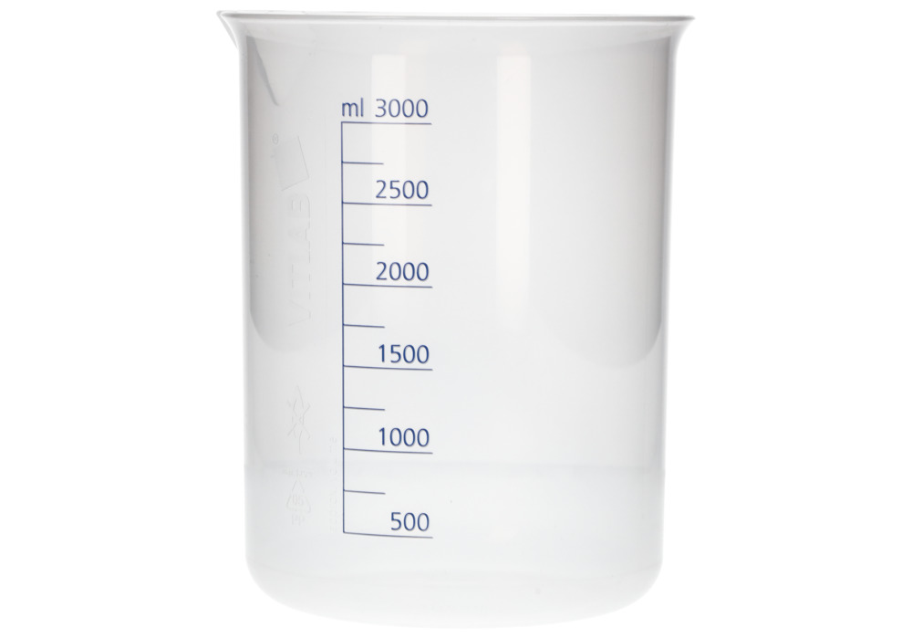 Griffinbecher aus PP, Laborbecher mit aufgedruckter blauer Volumenskala, 3000ml, 6 Stück - 1