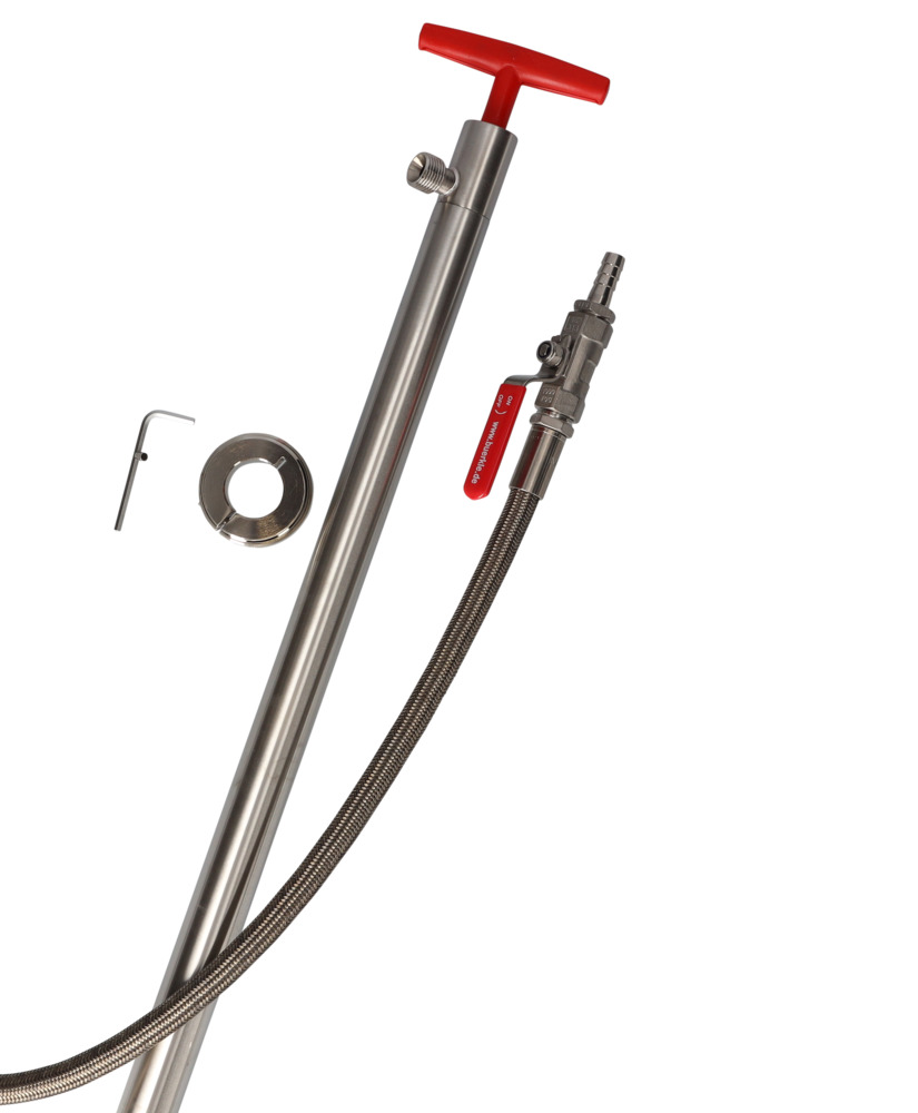 Fasspumpe aus Edelstahl, mit elektrisch leitfähigem PTFE-Schlauch, 910 mm Tauchtiefe - 1