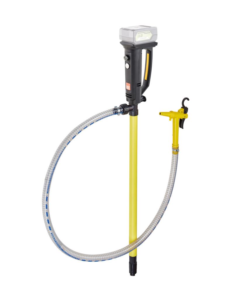 Akku-Pumpe B2 aus PP, für Chemikalien, 260 W, 500 mm Tauchtiefe, Schlauch 1,5 m, Zapfventil - 1