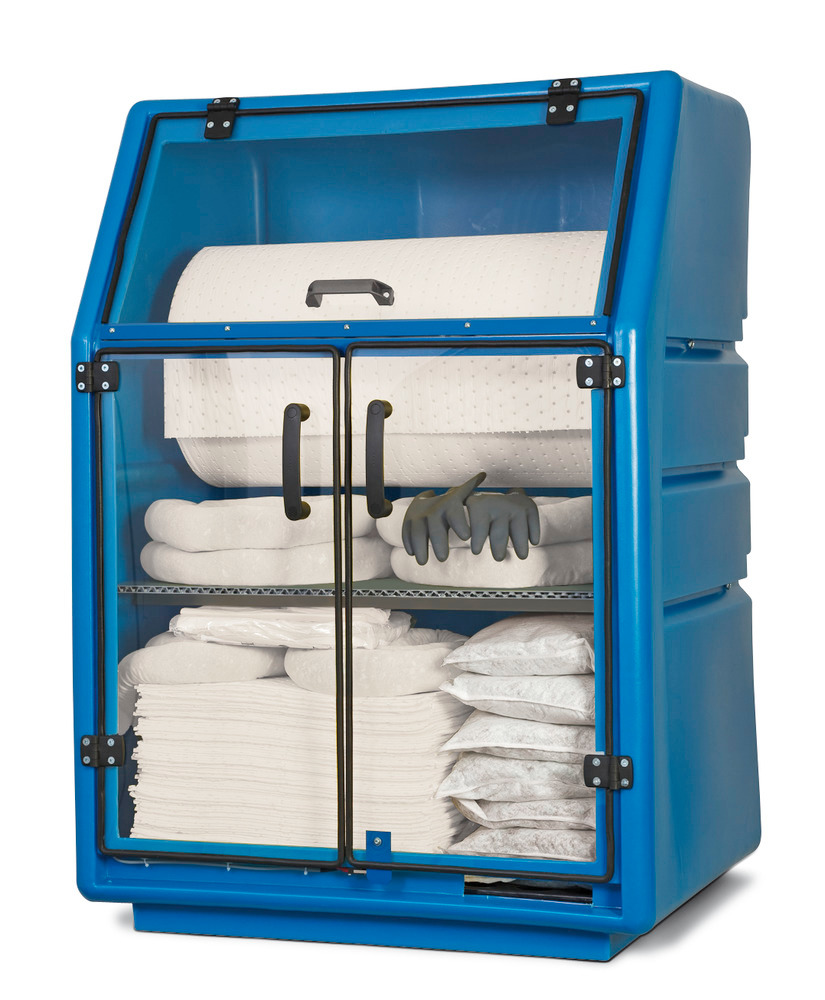 DENSORB Notfallset im Sicherheitsschrank mit Bindevliesrolle, Ausführung Öl, mit transparenten Türen - 1