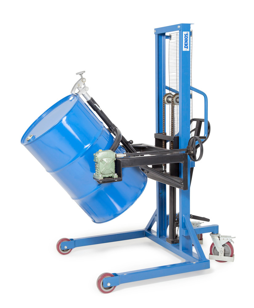 Fassheber Servo, Fasswender 180°, 200-l-Stahlfässer, Fahrwerk breit, Hubhöhe 0-1270 mm - 1