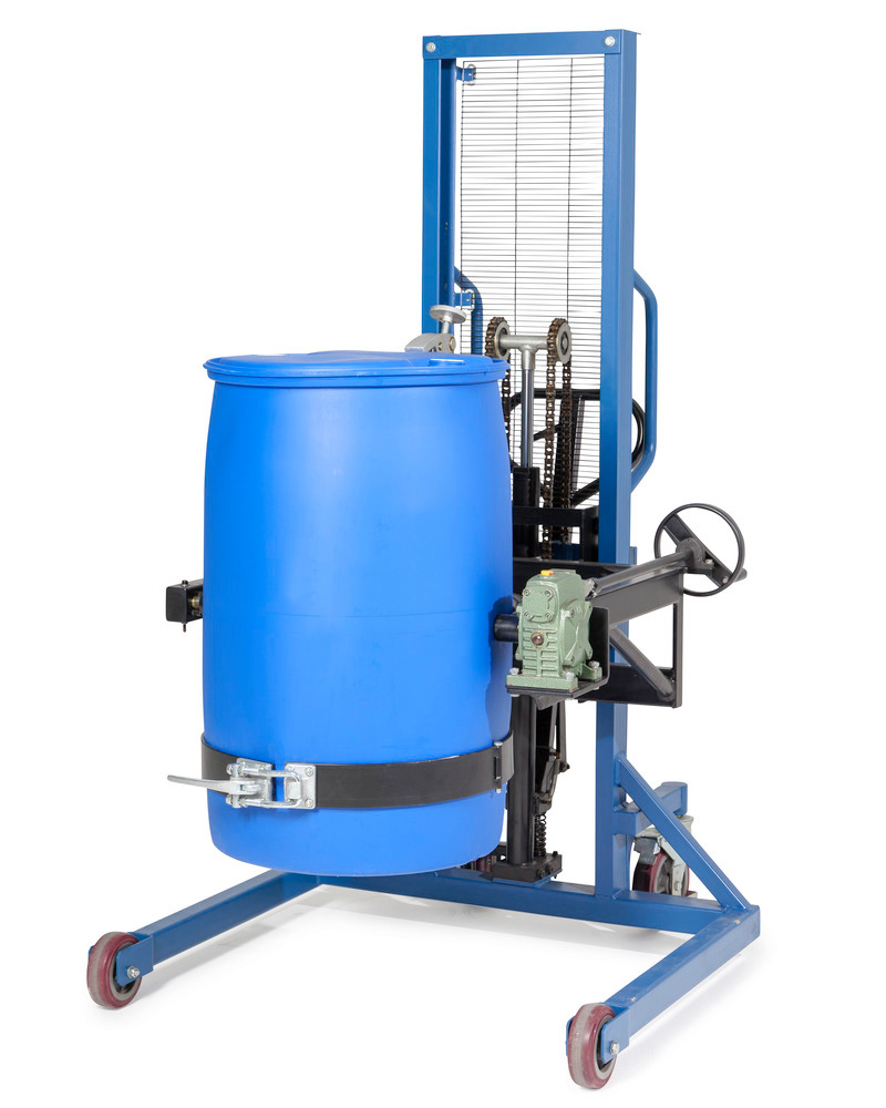 Fassheber Servo, Fasswender 180°, 200- bis 220-l-Fässer, Fahrwerk breit, Hubhöhe 0-1270 mm - 1