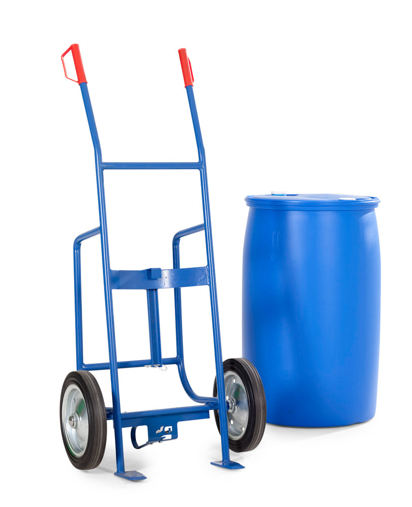 Fasskarre FKH aus Stahl, blau lackiert, Vollgummi-Bereifung, für 200/220-Liter-Fässer - 1